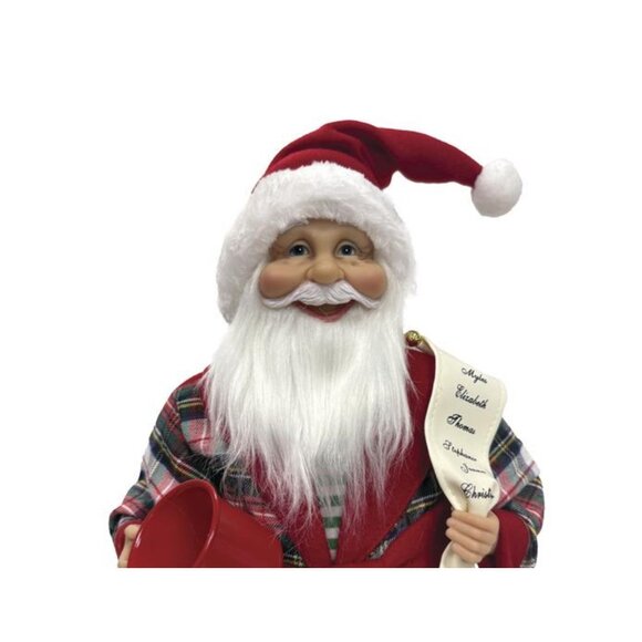 Plaid Pajama Santa 18" Figurine w/ Mug & Nice List Cozy Holiday Decor - Picture 8 of 11